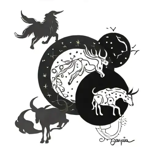 zodiac constellations taurus capricorn sagittarius aquarius together tattoo design idea