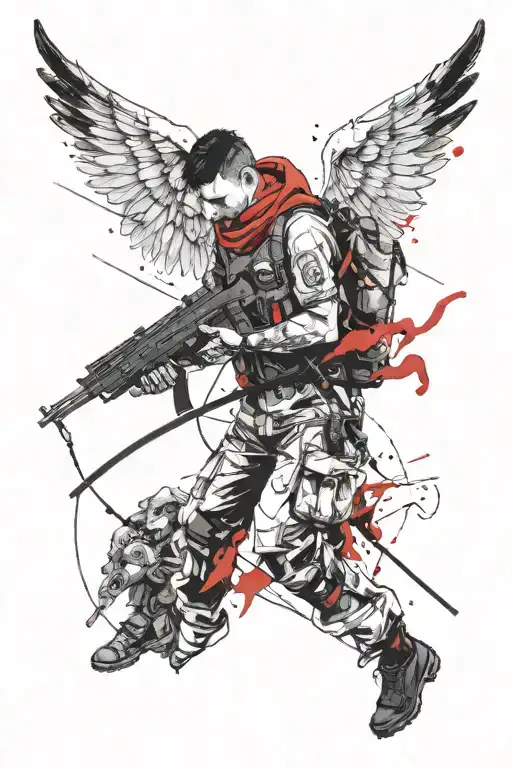 A sapper with an angel and death on his shoulders  tattoo design idea