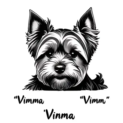 "Vimma " "Vimma " simple fine line dog loss tattoo for cairn terrier with one ear up and one down tattoo design idea