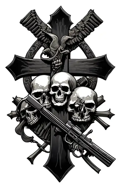 skulls and a memory cross with army infantry  tattoo design idea