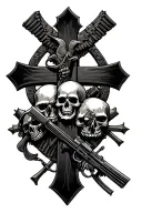 skulls and a memory cross with army infantry  tattoo design idea