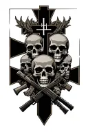 skulls and a memory cross with army infantry  tattoo design idea
