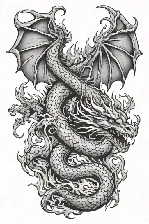 dragon in flames of fire tattoo design idea