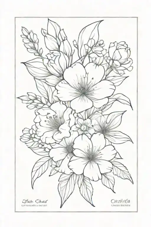 Bouquet of birth flowers for March, July, November and September tattoo design idea