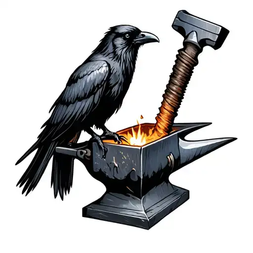blacksmith anvil and raven tattoo design idea