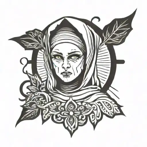 a nun that have the words see no evail on her eyes  tattoo design idea