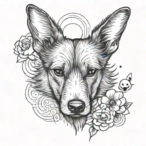 tiny dog ears and a nose with no face and a small heart at the bottom tattoo design idea