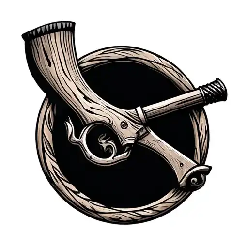 wooden slingshot, neo-traditional. high quality tattoo design idea