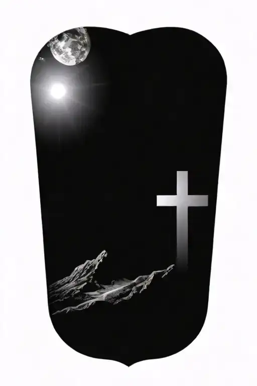 christian cross summit of a mountain landscape ray of sunshine tattoo design idea