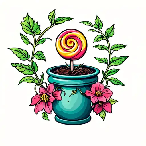 Planting Pot Lollipop tattoo design idea