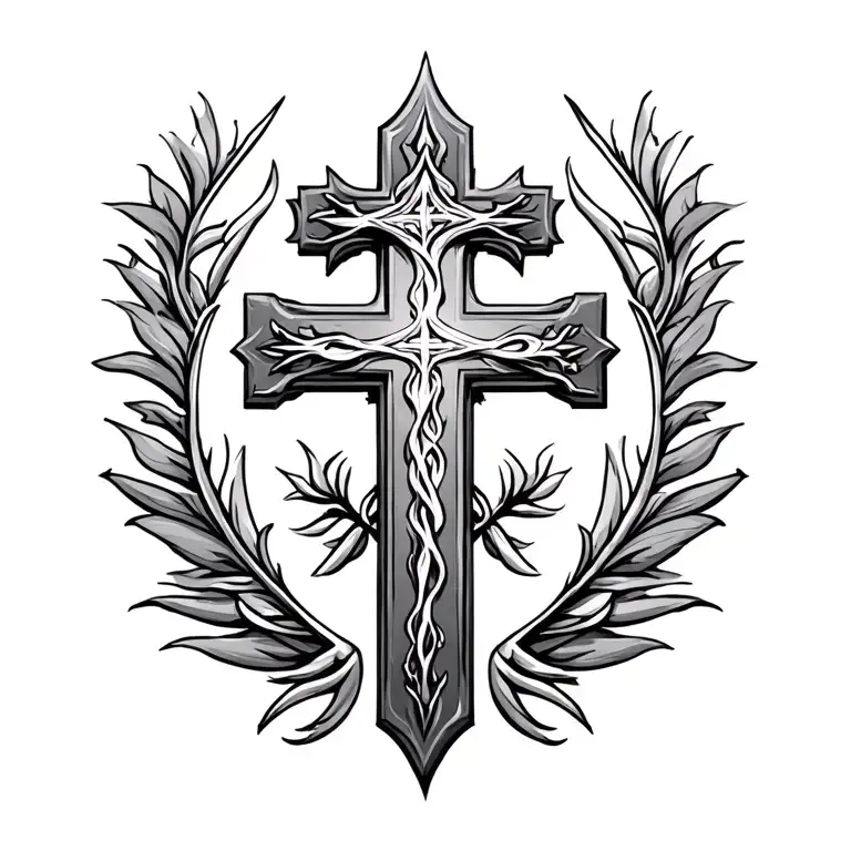 christian cross with majestic tattoo design idea