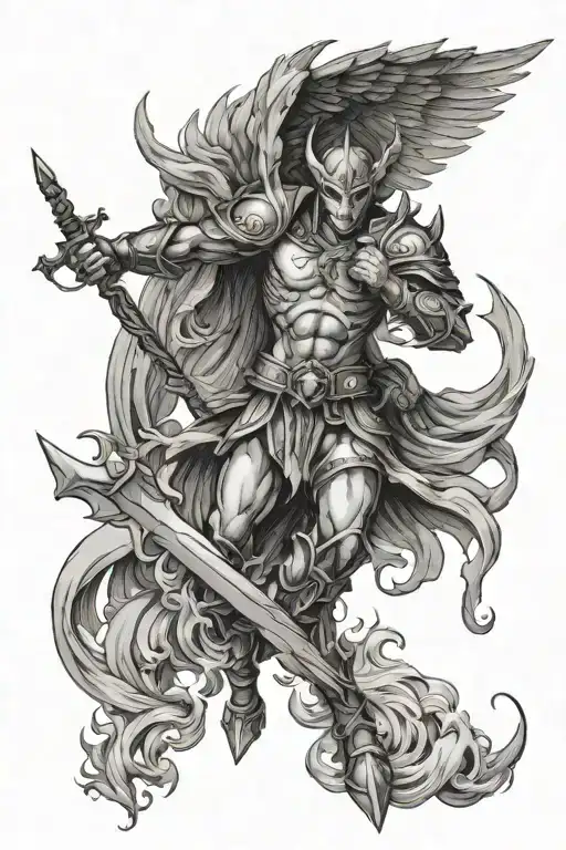 devilish angel warrior tattoo design idea