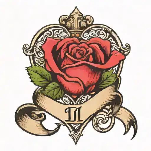 heart with rose intertwined initial L M tattoo design idea