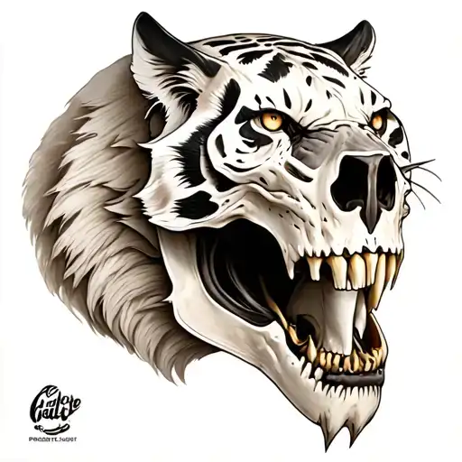 saber tooth tiger skull tattoo design idea