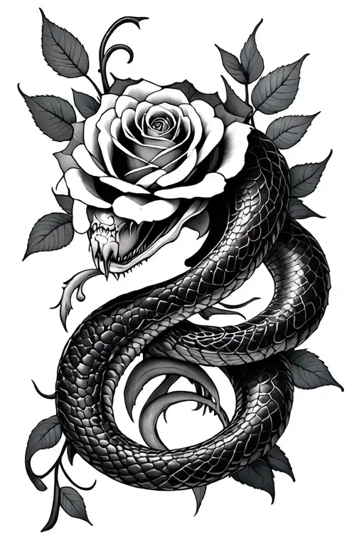 Snake head and body, Goth style Roses, mixed tattoo design idea
