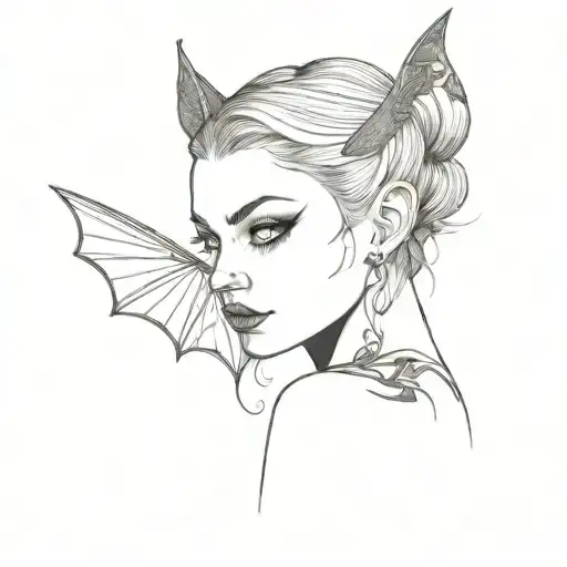 dainy girl with pointed ears and bat wings with her left forearm tattooed with swirls tattoo design idea
