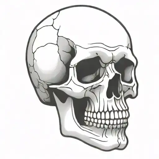 simple skull outlined tilted up tattoo design idea