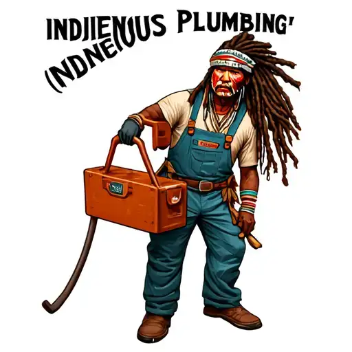 "Indigenous Plumbing " "Indigenous Plumbing " dreadlock painted face Native American plumber holding a toolbox tattoo design idea