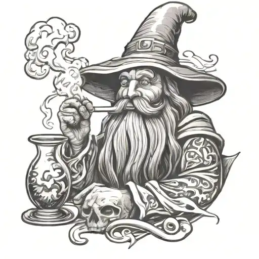 wizard smoking a bong tattoo design idea