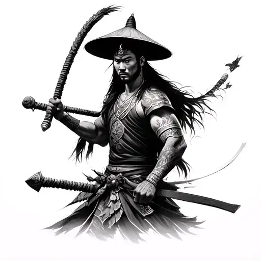 Vietnamese warrior wielding tattoo design idea