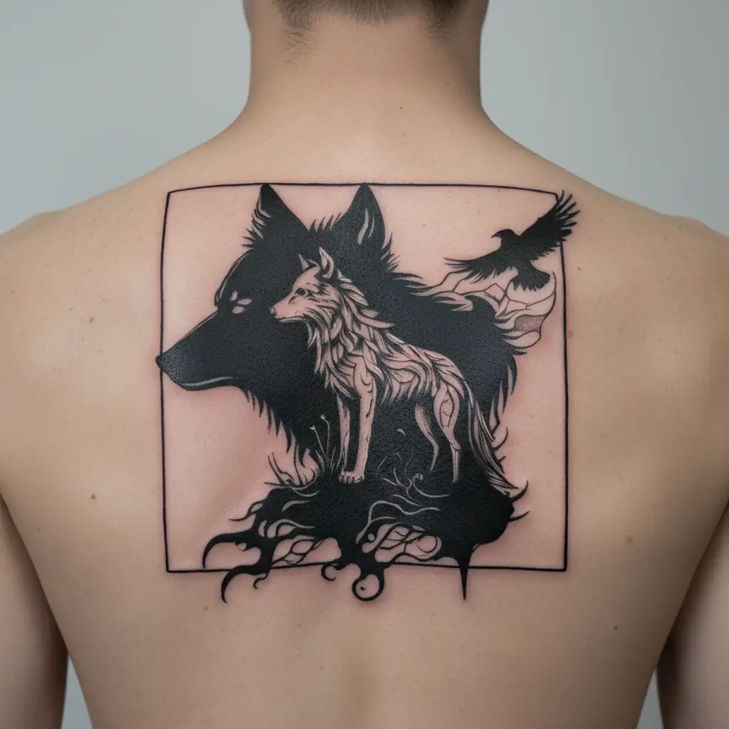 wolf and hawk tattoo design idea