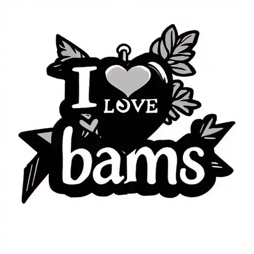 "I LOVE bams " arrow heart shaped locket tattoo design idea