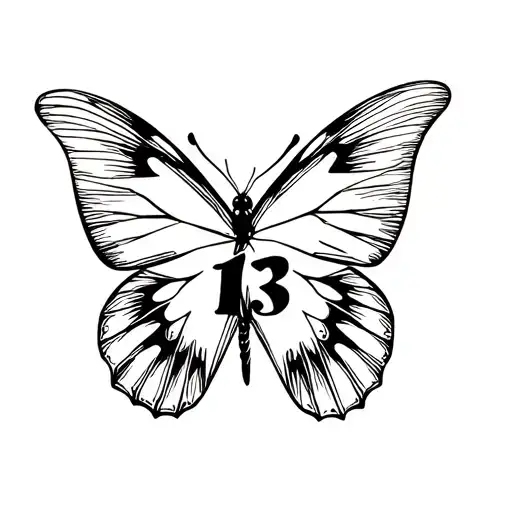 the number 13 as a butterfly sitting with its wings shut tattoo design idea