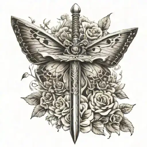sword with butterfly wings tattoo design idea