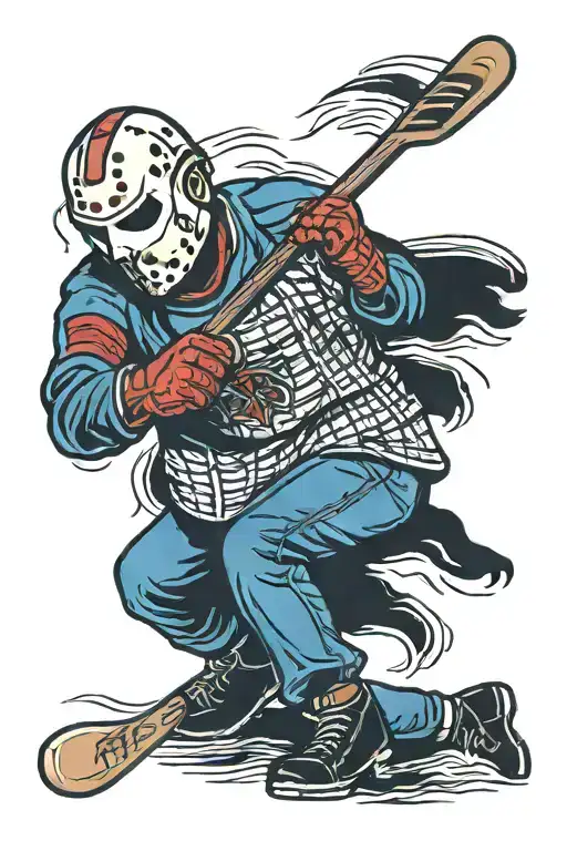 Jason voorhees mask with a hockey player fighting a player tattoo design idea