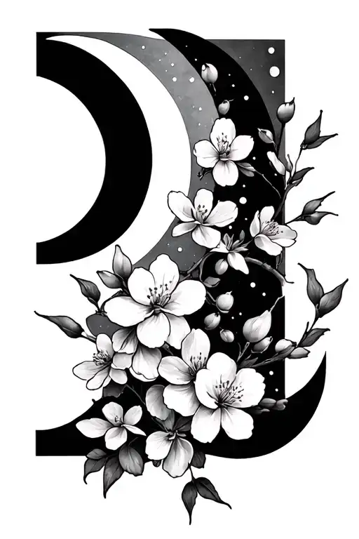 cherry blossoms and moon phases tattoo design idea