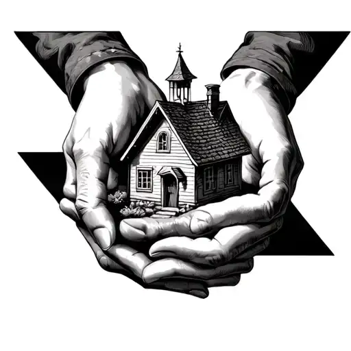 Three hands intertwined in a triangular formation (symbolizing strong unity).	•	A small house in the center (representi tattoo design idea
