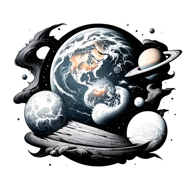 hell, earth, heaven and space tattoo design idea