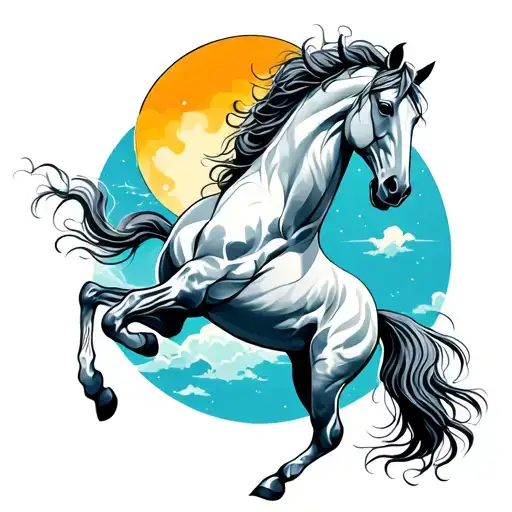 horse on back legs with sun and moon tattoo design idea