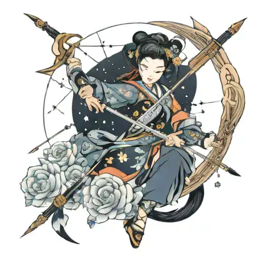 Female Sagittarius constellation bow an arrow zodic sign moon and magic  tattoo design idea