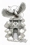 bible verses isaiah 41 10, doves flying, may 30,2003-Oct. 7,2021, angle on stairs in front of a gate, on top of clouds tattoo design idea