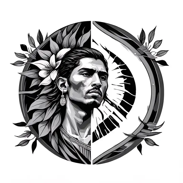  masculine, black-and-grey combo ideas for an upper arm/chest piece or full back piece that blend South African identity tattoo design idea