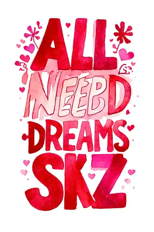 "ALL I NEED IS ❤️, DREAMS & SKZ" text and symbol tattoo design idea