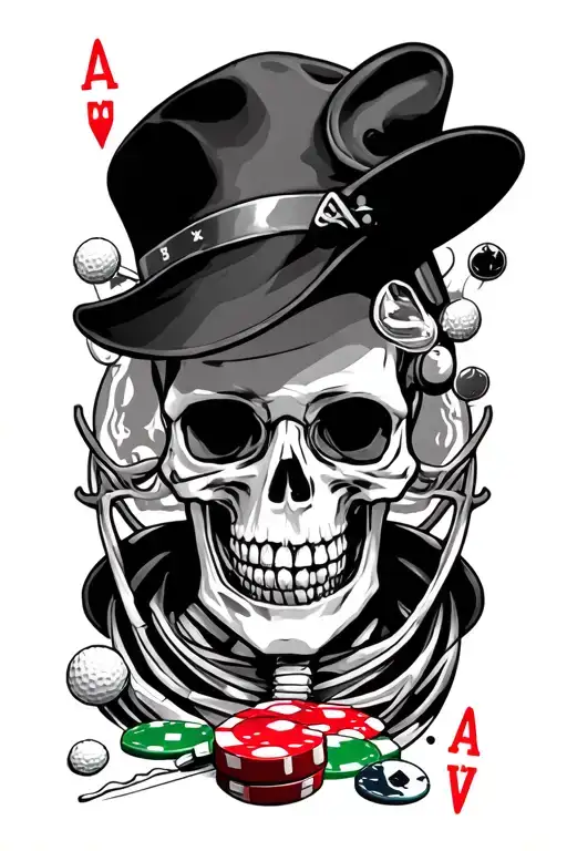 skeleton, golf, poker tattoo design idea