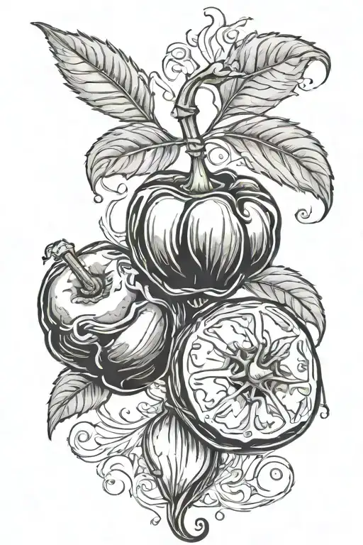 cherry and chili pepper separately tattoo design idea