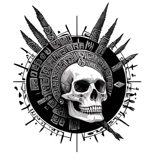 Sumerian Cuneiform around skull surrounded tattoo design idea