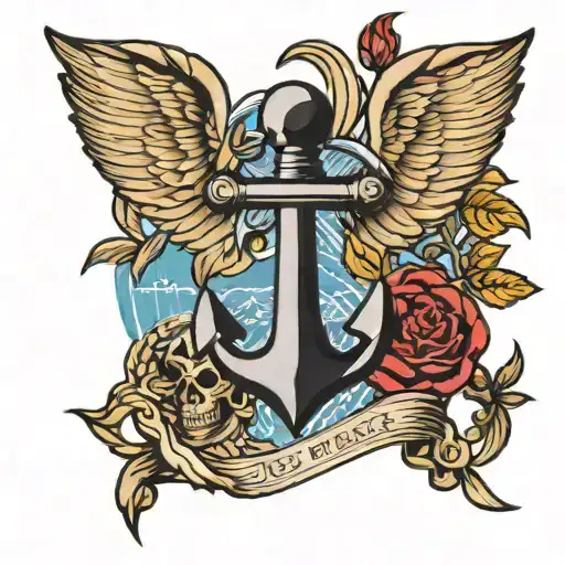 anchor with wings and bomb skull us navy tattoo design idea