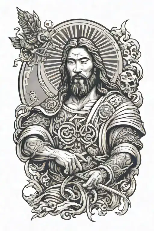 japanese jesus protecting tattoo design idea