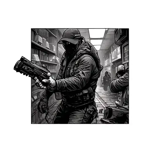 point brake bank robbery scene tattoo design idea