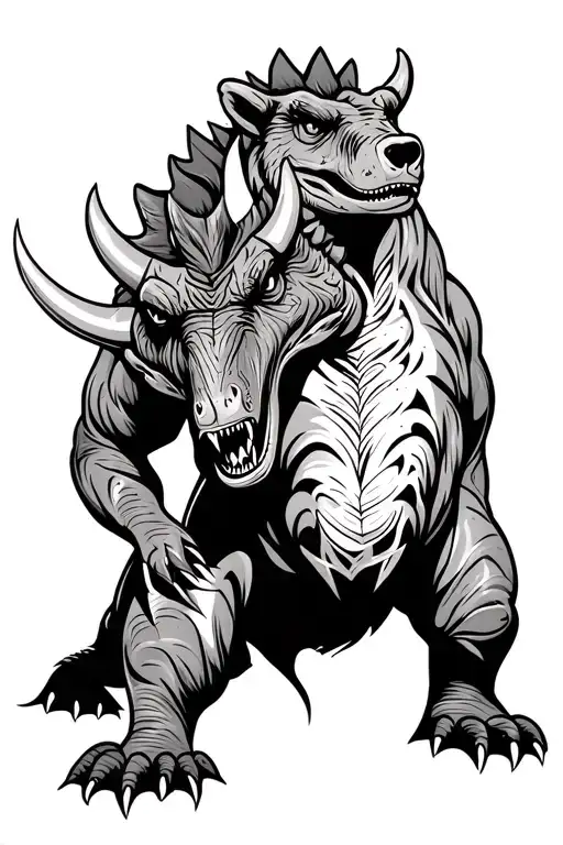 aggressive brother bear and aggressive triceratops tribal outline torn skin tattoo design idea