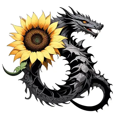 sunflower and ouroboros dragon tattoo design idea