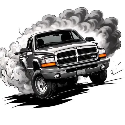 2nd gen dodge dakota doing a burnout with american spirit tattoo design idea
