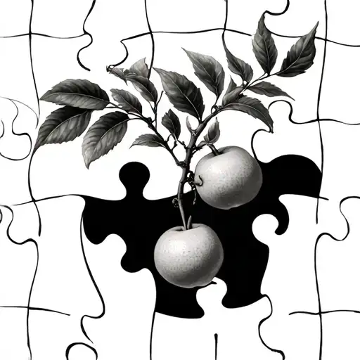 puzzle piece with a lemon branch growing from it and a shadow that doesn't match the growth from the puzzle piece.  tattoo design idea
