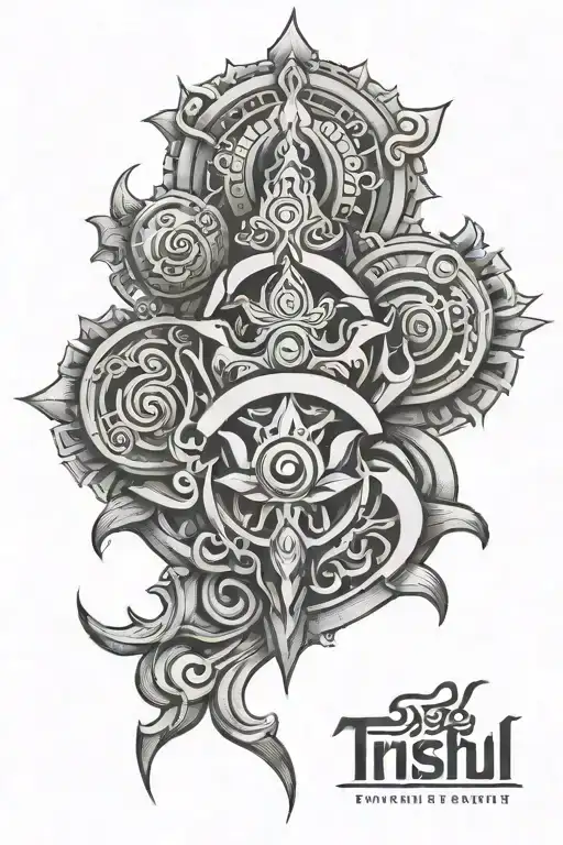 trishul, sanskrit, strength inspired tattoo design idea
