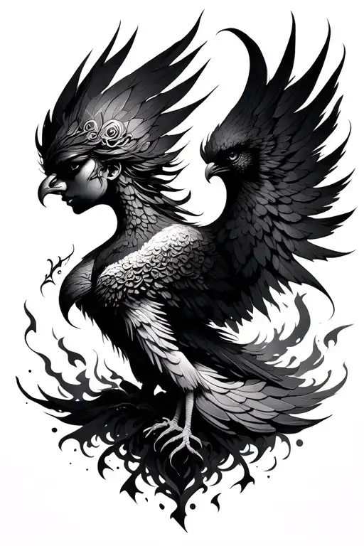 feminine phoenix rising from the ashes tattoo design idea