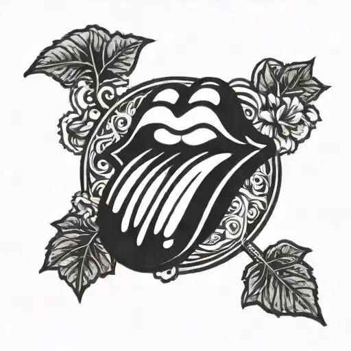 rolling stones logo in blackwork traditional style tattoo design idea